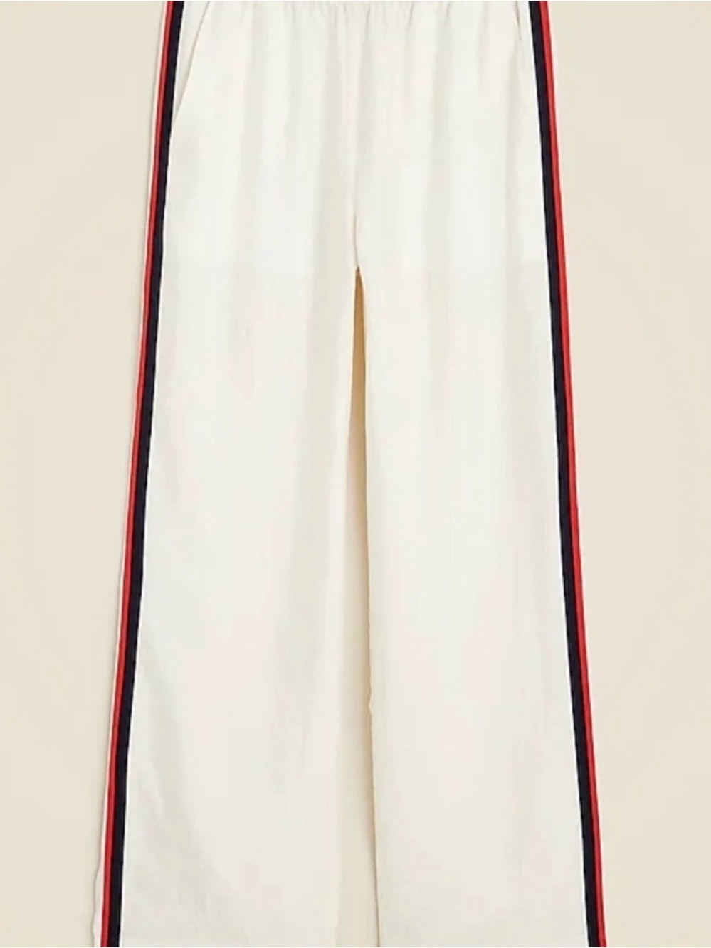 J. Crew Cream Wide-Leg Pants with Navy and Red Side Stripes - Picture 1 of 6